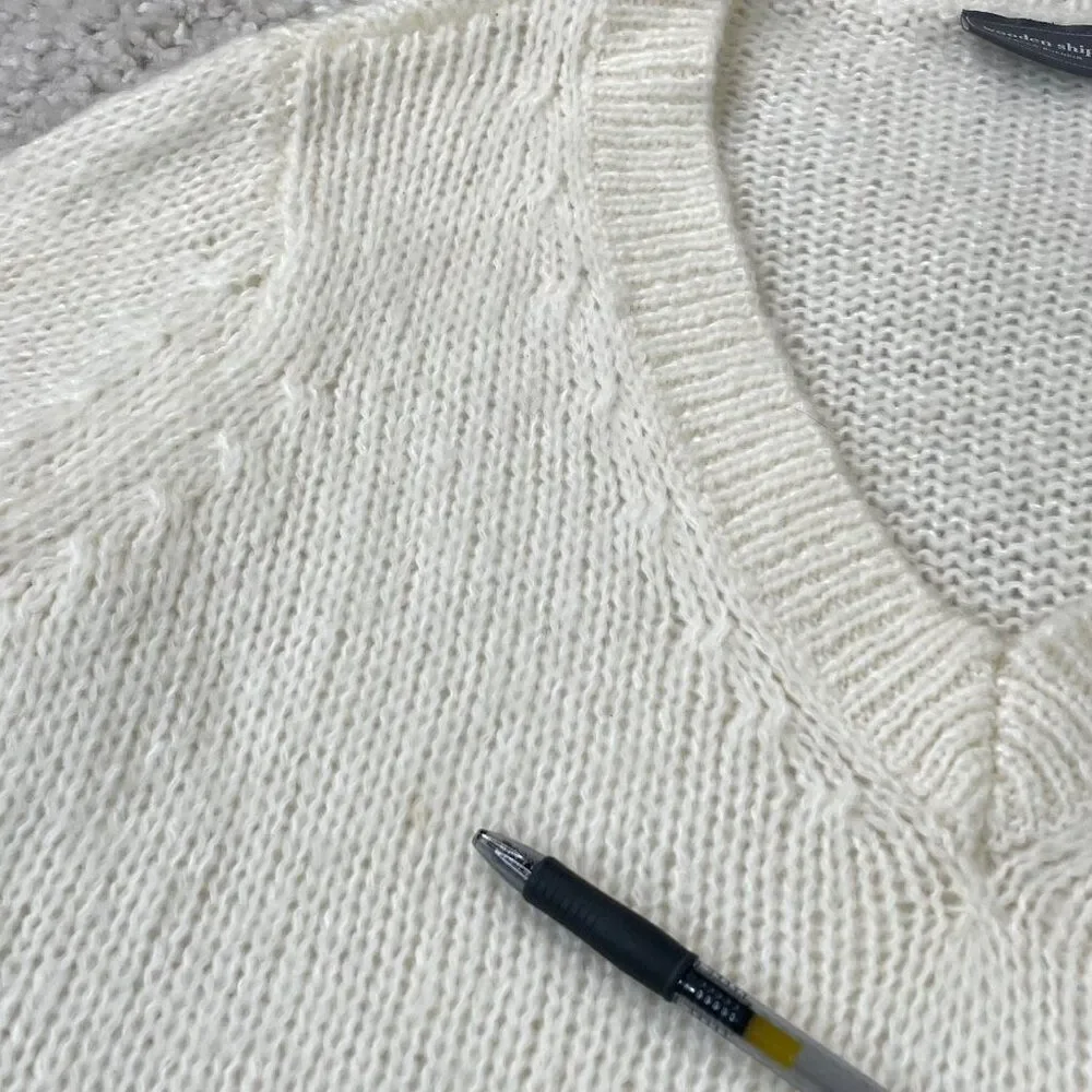Wooden Ships Mohair Wool V-Neck Sweater Cream Ivory Womens S/M
